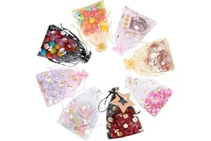 ESTCOO Hochzeit Organzasäckchen,120 Hochzeit Säckchen mit Gänseblümchen 10 x 15cm Organzabeutel Hochzeit,Schmucksäckchen Organza Geschenkbeutel mit Kordelzug für Fest Weihnachten Schmuckverpackung(4 Farben)