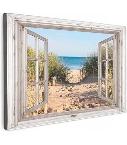 Quadro Finestra Isola Tropicale 100x75 Cm Stampa Su Tela Con Telaio In Legno Arredamento Arte Arredo Moderno Made In Italy