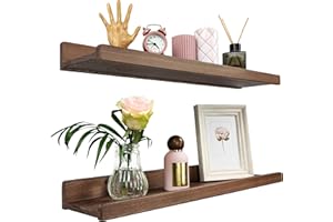 ‎WOOD WEDGE Wood Wedge Wandregal 60cm, Regal Wand Holz 2er-Set, Hängeregal Wandhalterung Regalbrett, Modern Schweberegal, Schmales Bilderleiste für Badezimmer, Wohnzimmer, Küche, Schlafzimmer (Nussbaum)