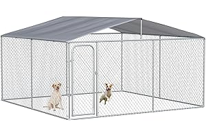 PawHut Perrera de Exterior con Toldo Anti-UV Impermeable Parque para Perros con Puerta con Pestillo y Marco de Metal Galvanizado para Patio Jardín Terraza 4x4x2,3 m Plata