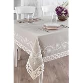 &Ouml;del Home Dantelli İplik İşlemeli Masa &Ouml;rt&uuml;s&uuml; S&uuml;tl&uuml; Kahverengi 140 x 180
