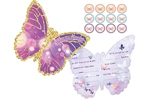 Olanstar 12 butterfly invitation cards for children's birthdays, 13.7 x 10.5 cm, butterfly invitation cards for girls and boys, perfect for children's parties and birthday parties
