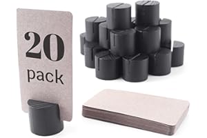 TOROS STORE 20 Pack Mini Wood Table Number Holders - 25Pcs Kraft Paper Place Cards - Name Card Holders for Tables (Black)