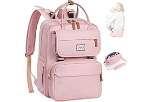 Tonyeee Wickelrucksack Rucksack- Abnehmbare Cross Body Flasche, Wickeltasche Reisen Essentials Baby Tasche mit Wickelauflage,Stylish Wickeltasche für Mama/Papa-Rosa