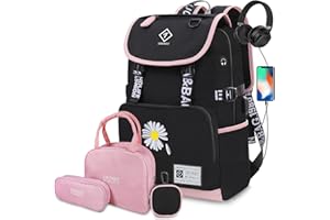 FRONET Zaino Scuola Media Superiore Ragazza Elementare, Zaini per la Scuola per 8-18 Anni Bimba Donna Adolescenti Bambina, Zainetti per Bambini, per Ragazze Ragazzo, Scatola per il Pranzo/Astuccio Set