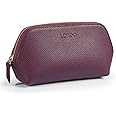 LONDO Genuine Leather Makeup Bag Cosmetic Pouch Travel Organizer Toiletry Clutch (Purple)