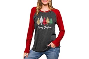 tiorhooe Christmas Long Sleeve Shirt for Women Xmas Trees Tops Funny Merry Christmas T Shirts