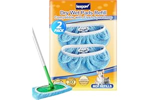 KEEPOW Reusable Microfiber Mop Pads Compatible with Flash Speed Mop, Wet & Dry Mop Refills for Flash Speed Mop Refill Wipes with Laundry Bag, Washable Up to 100x, 2 Pack, Mop Not Included