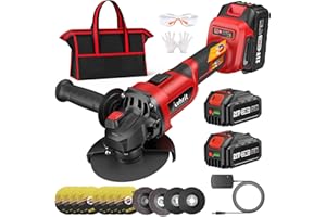 Avhrit Amoladora Angular a Batería, 21V Angular inalámbrica con 2x Baterías 4.0 Ah, Motor sin Escobillas 9500RPM, 900W Amoladora inalámbrica de con discos para cortar