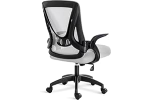 Blisswood Adjustable Office Desk Chair, Mesh Swivel Computer Chair With 90° Flip-up Armrest with Lumbar Support Adjustable Height (Grey)