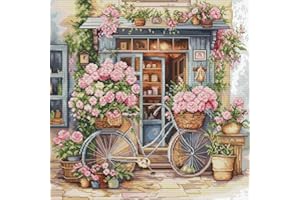 Luca-S Kit de punto de cruz Flower Shop, BU5044, kit de punto de cruz contado para adultos, kit de costura y bordado