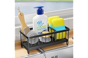 Kitstorack Soporte Esponja Fregadero, Soporte Estropajo Fregadero de Cocina, Organizador de Fregadero con Bandeja de Goteo Extraíble y Drenaje para Encimera, Organizador de Lavado (Negro)