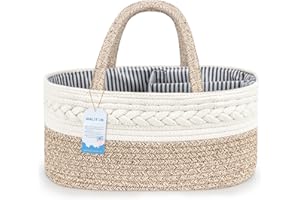 Maliton Nappy Caddy，XX Large Newborn Essentials Diaper Caddy，Cotton Rope Sturdy Portable Baby Caddy Storage Basket with Removable Compartments，Nappy Organiser as Baby Shower Gifts