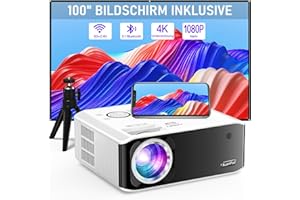 ‎XUANPAD [Elektrischer Trapezkorrektur 6D/4P] Beamer, XuanPad 2024 Verbesserter Nativer 1080P 6G WiFi Bluetooth Beamer 4K unterstützt, 25000L Projektor mit Stativ für iOS/Andriod/TV Stick