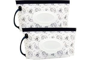 ULVBABI 2 Pièces Pochettes de Lingettes Humides, Sac à Lingettes Mouillées Portable, Distributeur Pochette Boîte de Rangement de Lingettes Humides Réutilisable pour Bébé Lingettes (Moon Pattern)