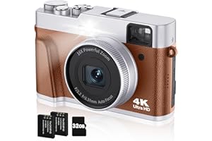 CAMKORY Digitalkamera 4K 48MP Fotokamera Autofokus 32G Karte Optischer Sucher Kamera Fotokamera Kompaktkamera Fotoapparat Digitalkamera Klein 16x Zoom Blitz Digitalkamera Kompakt 2 Akku Anfänger Braun