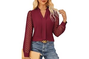 GRACE KARIN Damska bluzka biznesowa, elegancka, dekolt w serek, koronka, przezroczyste rękawy, do biura