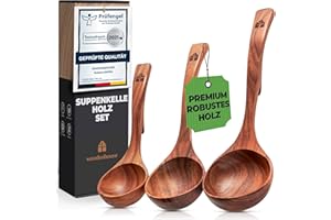 WOODENHOUSE LIFELONG QUALITY Suppenkelle Holz Set, 3-teilig aus Teakholz - Robustes & nachhaltiges Holzkochlöffel Set - BPA-FREI Schöpflöffel in Groß, Mittel und Klein - Verschiedene Größen für unterschiedliche Kochaufgaben