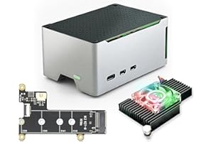 ElectroCookie Boîtier compact en aluminium pour Raspberry Pi 5 avec M.2 NVMe SSD PCIe HAT et refroidisseur d'éclairage RVB actif (boîtier noir + chapeau M.2 [X1001])