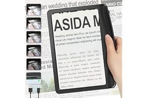 TOBEGIGA 4X Wiederaufladbare Lupe zum Lesen, Vollseitenlupe mit dimmbarer LED, leichte Handlupe mit Licht zum Lesen von Büchern, Zeitungen, Kleingedruckten für Senioren