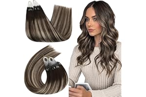 ‎UGEAT Ugeat Extensions Microring Echthaar Braun Microring Extensions 45 cm Echthaar Glatt Ombre Schokobraun Mit Sandblond Micro Extensions Natural-Looking 50g 50 Strähnchen #4/18/4