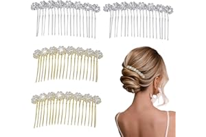 BANSUSU 4Pcs Rhinestone Hair Sides Bling Flower Hair Slide Comb Silver and Gold Alloy Hair Slide for Charm Wedding Bridal Jewelry Hair Clips for Women and Girls