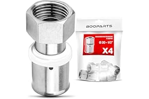 BOOPARTS - 4 pezzi - raccordo multistrato 20 - F1/2" (15/21) dado girevole a crimpare contorno TH - accoppiamento multistrato dado girevole dritto femmina - raccordo idraulico per tubo multistrato 20
