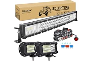 ‎RIGIDON RIGIDON 22 Zoll 55 cm 270W gebogene led lichtleiste mit 12v kabelbaum kit, 2x 5 zoll 135W Flood led arbeitsscheinwerfer, Wasserdicht warmweiß offroad beleuchtung für Auto Offroad LKW KFZ Traktor 4x4