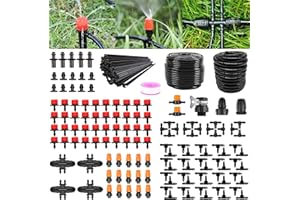 IRmm Drip Irrigation System, 132FT/40M+33FT/10M Drip Irrigation Hose, DIY Saving Water Automatic Drip Irrigation Kits with 4/7mm 8/11mm Blank Distribution Tubing for Garden, Greenhouse, Lawn, Patio