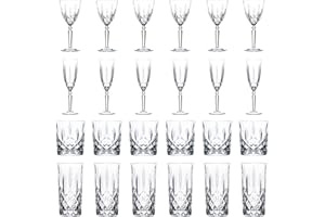 Orquesta Cristal RCR Cortar Vidrio cristalería - Copas de Vino, Copas de champán, Vasos de Whisky y vidrios de Highball - Set 24pc