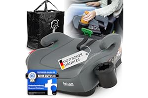 DAECOM CHILDREAM Sitzerhöhung Auto Kinder mit Isofix verstellbar - stabiler Kindersitz für alle Automodelle [NEUE i-Size Norm], Kindersitzerhöhung 15-36kg mit Gurtpolster und Becherhalter, Sitzschale (Grau)