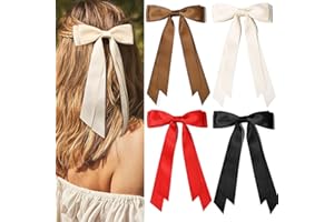 LILGOO 4PCS Hair Bows for Women - Bows for Hair Black Hair Ribbons for girls(Cream/Koffee/Red/Black)