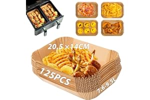 Sungoup Papier Cuisson Air Fryer, Papier Sulfurisé pour Air Fryer Imperméable et Résistant à l'huile, Air Fryer Papier Cuisson pour 4,7-12L Friteuse à Air Compatible avec COSORI (20.5x14cm/125pcs)