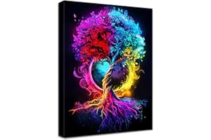 HALFLEMART Marco de Madera Cuadro Modernos Arbol de la Vida Rojo Azul y Amarillo Cuadros Decorativos Lienzo Pintura Fantasía Árbol de la Fortuna Imagen Cuadros Decoracion Salon Baño Dormitorio Pasillo 40x60cm