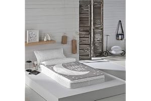 COTTON ARTean Saco nordico con Relleno Moon Grey Cama 90 x 190. Saco Unido a la Bajera con Cremallera.