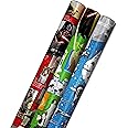 Hallmark Star Wars Wrapping Paper with Cut Lines on Reverse (3-Pack: 60 sq. ft. ttl) with Yoda, Darth Vader, Chewbacca, R2-D2, C-3PO, Stormtroopers, X-Wing, Millennium Falcon