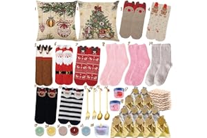 LOVEXIU Calendrier de L'avent Femme 2025,Pochette Calendrier de L'avent Chaussettes Femme,Bougies Housse Coussin NoëL,Cadeaux de NoëL pour Femmes,Compte à Rebours Amusant Jusqu'à