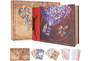 COMBIUBIU Our Adventure Book with Balloon, 11.6 x 7.5 inch Leather Cover Up Themed Vintage Scrapbook Album,Valentine's Day, Anniversary Wedding Gifts, Retro Craft Cardstock, 40 Pages (adventure book)