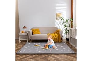 ‎BYBYME BYBYME® Korallen Samtmatte Kinderteppich - Krabbeldecke für Baby Teppich - Extra Dicke 3cm und Weiche Krabbelmatte in Schönem Farbe - als Yogamatte und Teppich Wohnzimmer (Mondstern, 150×150cm)