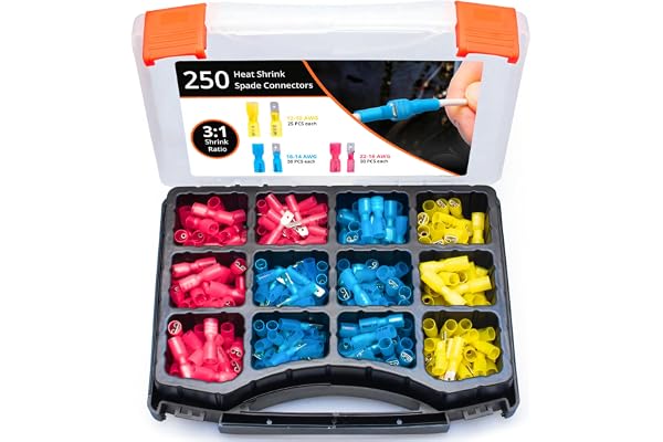 Wirefy 250 Pièces Kit de Cosse Electrique Plates Mâles et Femelles - Cosses Electriques à Sertir thermorétractables - 0,5 à 6 mm²