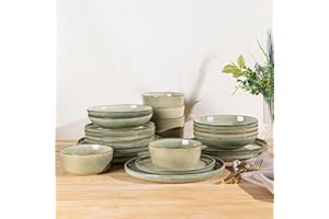 GBHOME Dinner Set for 6, 24 Piece Stoneware Set - Round Reactive Glaze Plates & Bowls, Highly Chip and Crack Resistant | Dishwasher and Microwave Safe Dinnerware