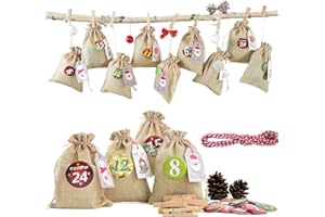 MIUEZUTH Adventskalender zum Befüllen, 24 Stoffbeutel zum Selberfüllen und Aufhängen, 2025 Weihnachten Geschenksäckchen