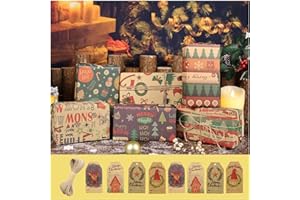 ZY-HUAN Papier d'emballage de Noël 70x50cm, Papier Cadeaux de Noel Recyclable avec Ruban et Etiquettes pour décoration de fête (Kraft)