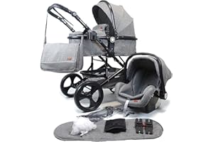 Pixini Passeggino Trio Kalani, 3 in 1 Carrozzina Ovetto Pieghevole, Accessori, Bambini (grigio)