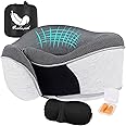 Relaxd Travel Pillow for Adults | Adjustable Memory Foam Neck Pillow for Travel | 360 Degree Neck Support | Removable Pillow Case | Includes Eye Mask, Earplugs, Travel Bag | Light Grey | UK Brand