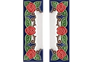SCONOSCIUTO Numeri civici, numeri e lettere italiane in ceramica, motivo rosa, dimensioni delle mattonelle: 10 cm x 3,5 cm, 3 a 6 cornici (estremità (set di 2 piastrelle))