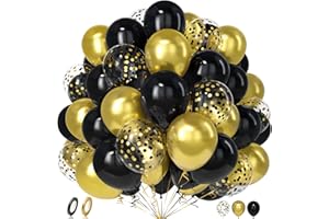Unisun Black Gold Balloons, 50Pcs 12Inch Metallic Gold and Black Confetti Balloon Women Men Boys Girls Birthday Wedding Anniversary Engagement Graduation New Year Eve Valentine Bachelor Party Supplies