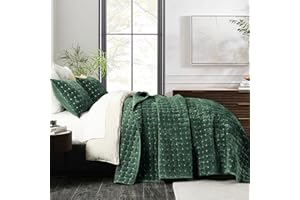Grassix Luxury Velvet Quilt Set King Size, 3 Pieces Lightweight Velvet Comforter with Pillow Shams, Geometric Quilted Bedspread Coverlet Bedding Set for All Seasons, Dark Green, 108"x96"