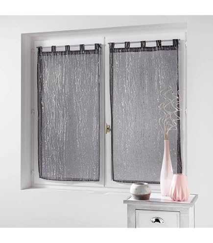 Douceur D'Intérieur – Paire De Voilages à Passants Linahe Blanc 45x120 Cm, Voile Sablé Fils Chenille Léger & Aérien