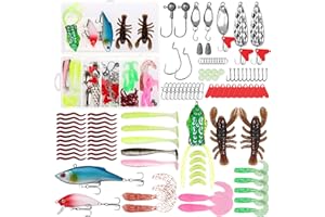 DRAUPNIR Juego de 107 señuelos de pesca, peces de goma, cebos mixtos, accesorios de pesca, juego con 1 caja para lucioperca, trucha, perca, cebo de pesca para agua dulce y agua salada